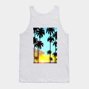 Summer Sunset Palm Trees Beach Ocean Artistic Paradise Tank Top